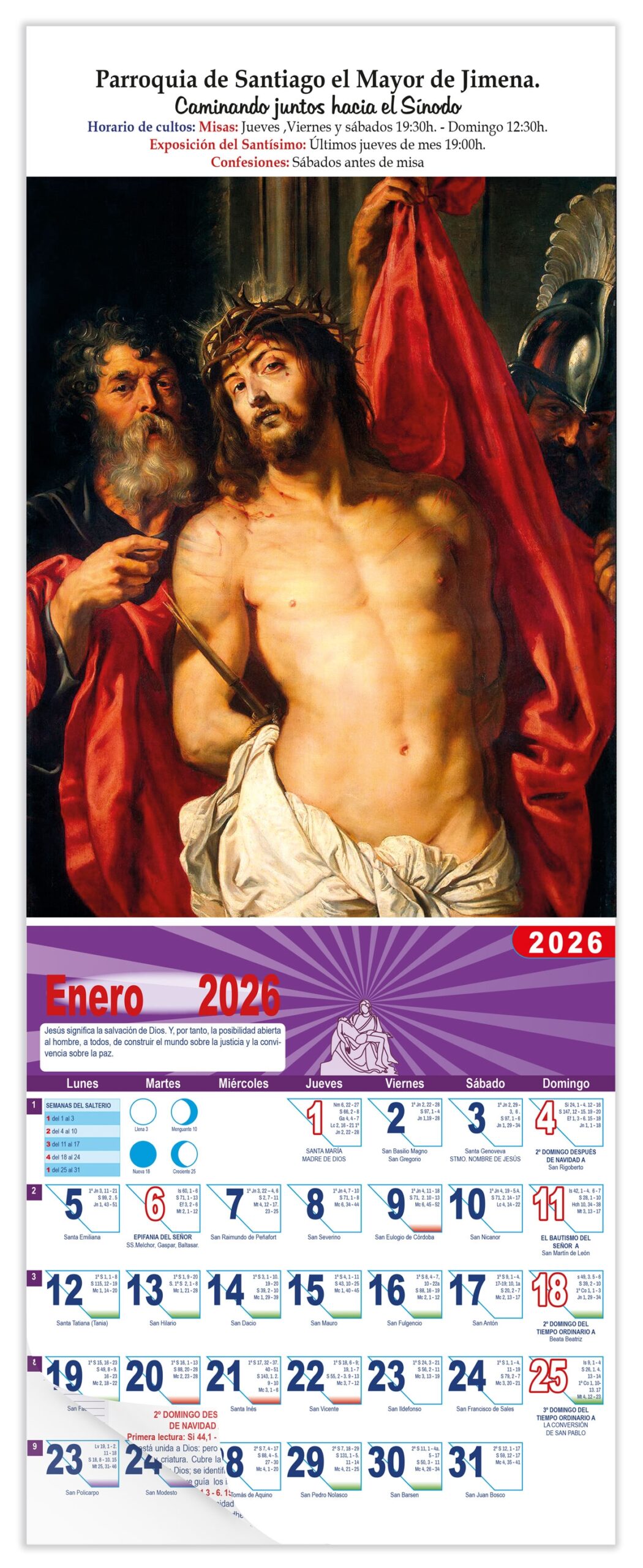 Calendario vertical de pared "Ecce Homo" (Rubens)
