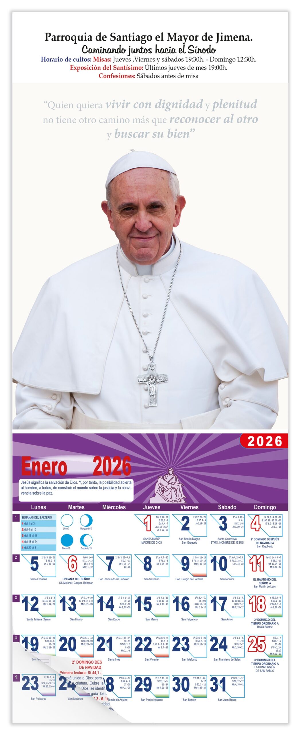 Calendario vertical de pared "Papa Francisco"