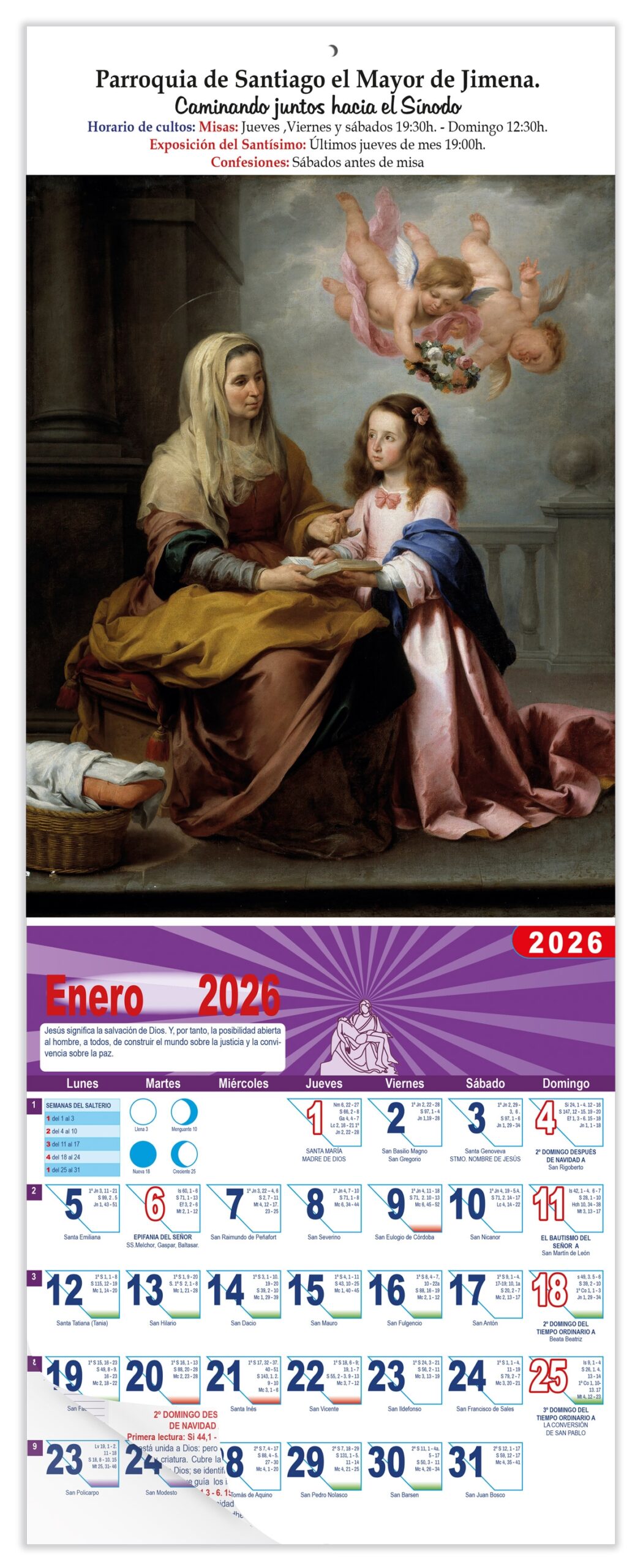 Calendario vertical de pared "Santa Ana y la Virgen"(Murillo)