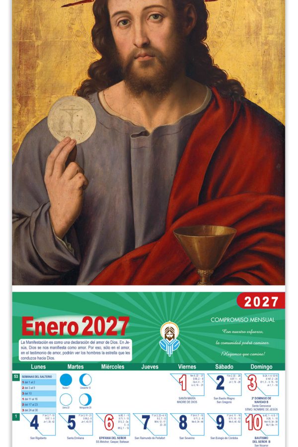 Calendario vertical de pared "El Salvador con la Eucaristía" (Juan de Juanes) DM22042