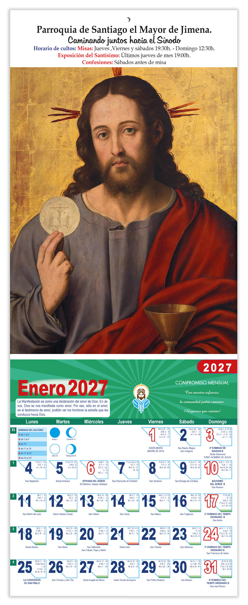 Calendario vertical de pared "El Salvador con la Eucaristía" (Juan de Juanes) DM22042