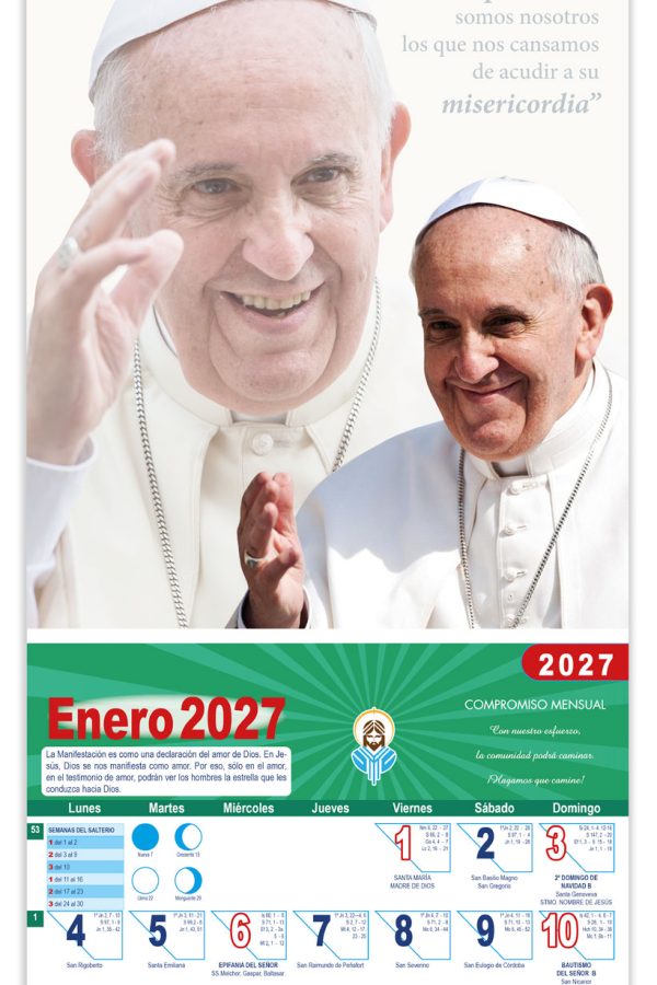 Calendario vertical de pared Papa Francisco "Dios no se cansa de perdonar..." DM22044