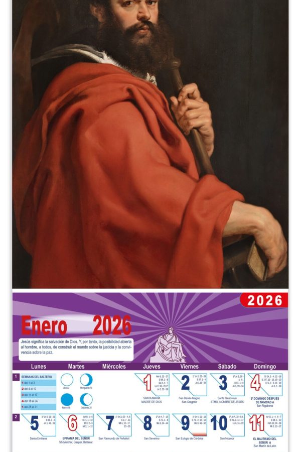 Calendario vertical de pared "Apostol Santiago" (Rubens)