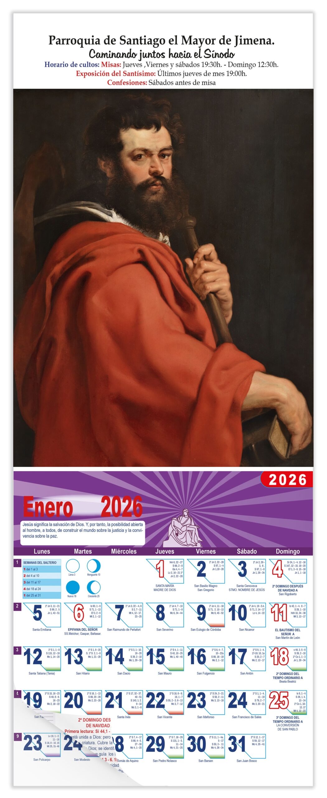 Calendario vertical de pared "Apostol Santiago" (Rubens)