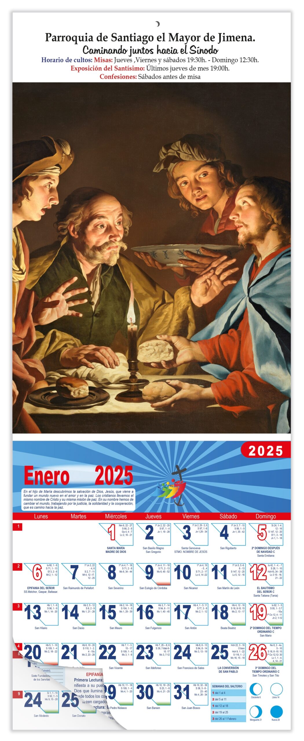 Calendario vertical de pared "La Cena de Emaús" Matthias Stom