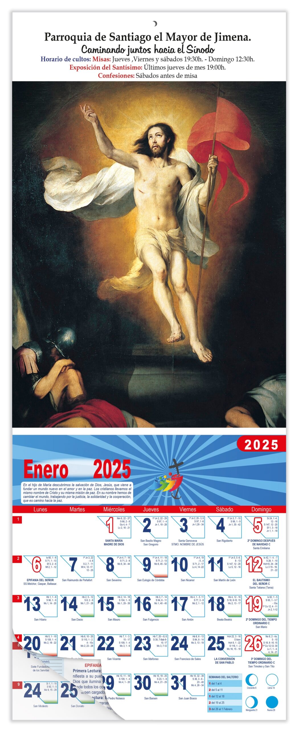 Calendario vertical de pared "Resurrección del Señor" Murillo