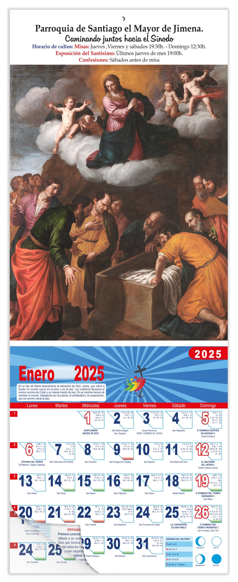 Calendario vertical de pared "Asunción de la Virgen" (Alessandro Torchi)