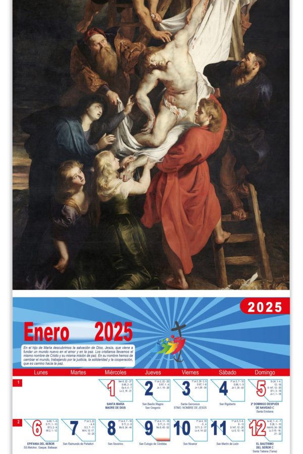 Calendario vertical de pared "Descenso de la Cruz" (Rubens)