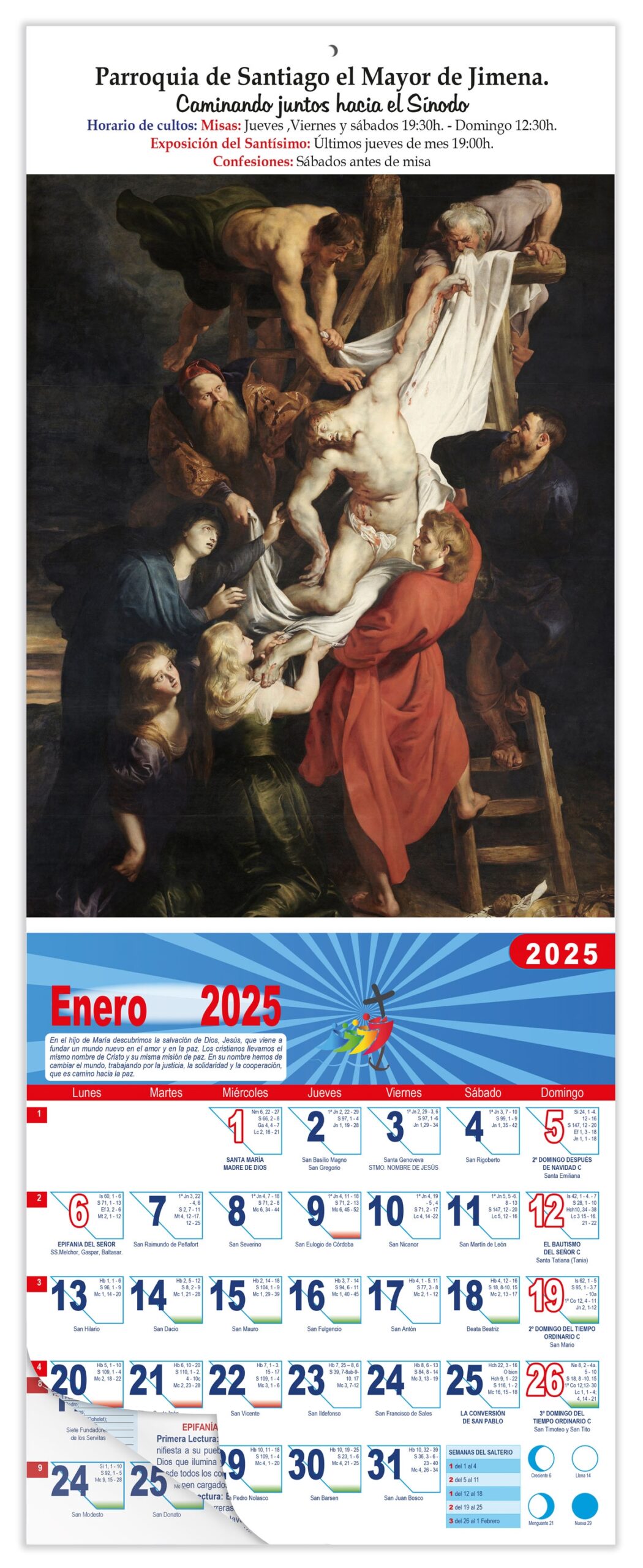 Calendario vertical de pared "Descenso de la Cruz" (Rubens)