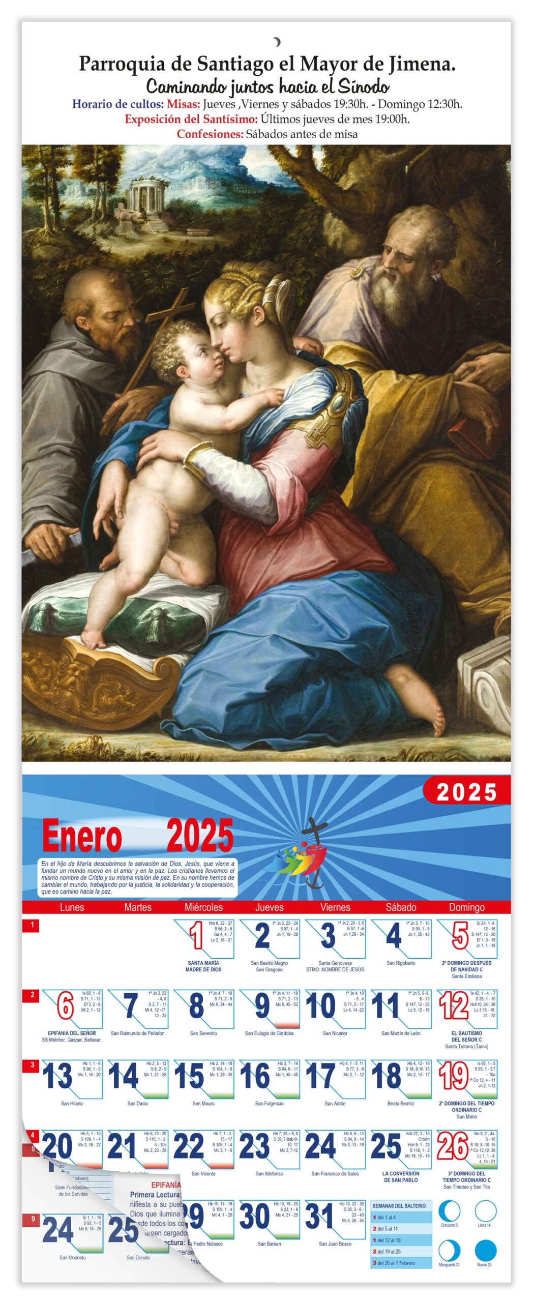 Calendario vertical de pared "La Sagrada Familia" (Vasari)