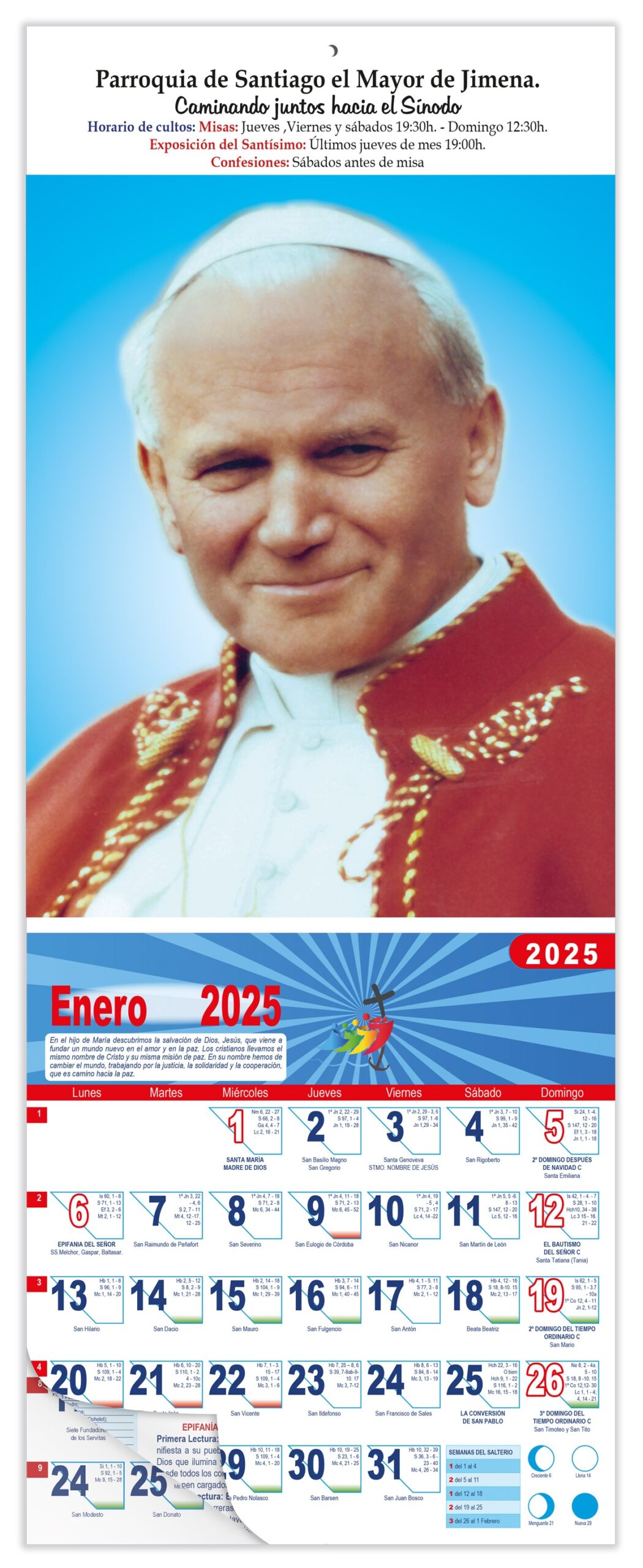 Calendario vertical de pared "San Juan Pablo II"