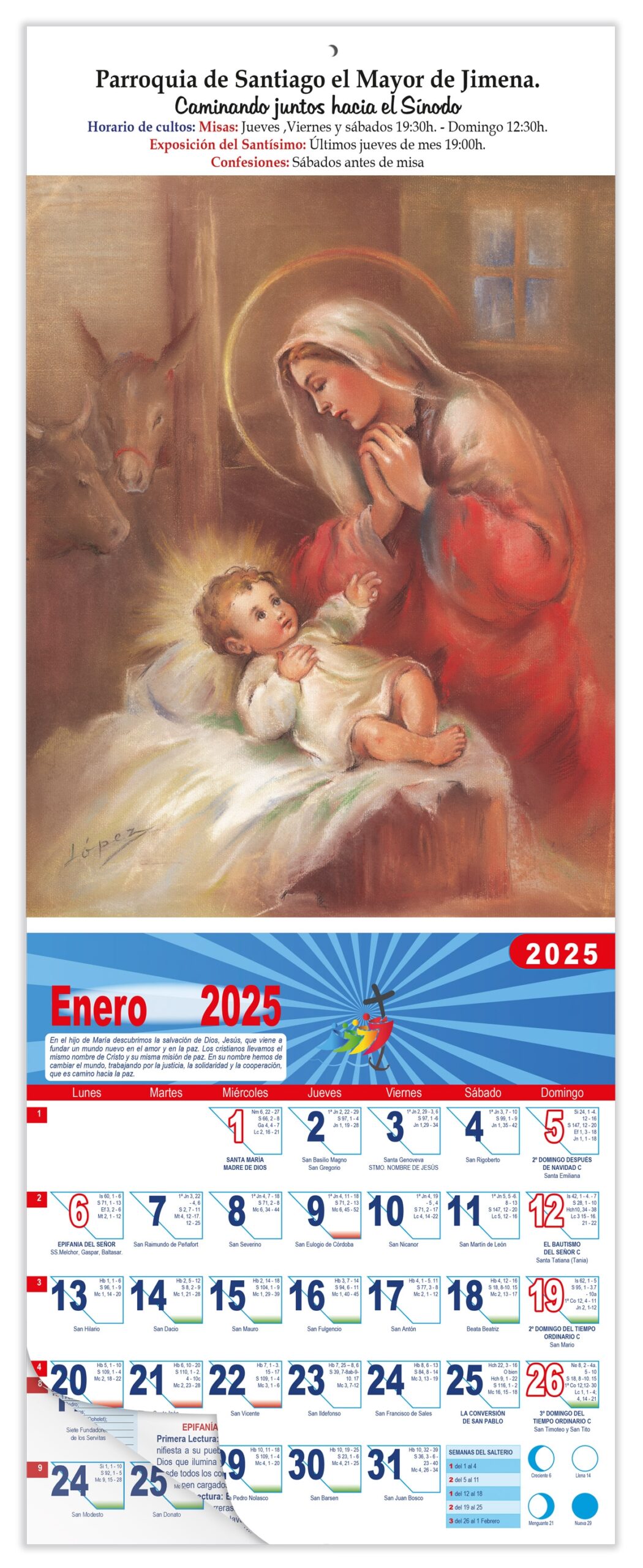Calendario vertical de pared "Virgen con el Niño"