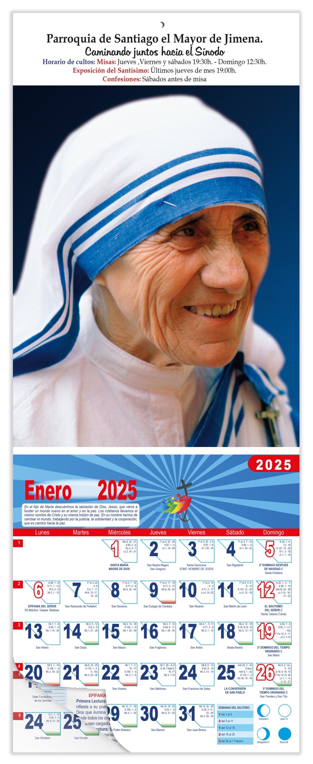 Calendario vertical de pared "Santa Teresa de Calcuta"