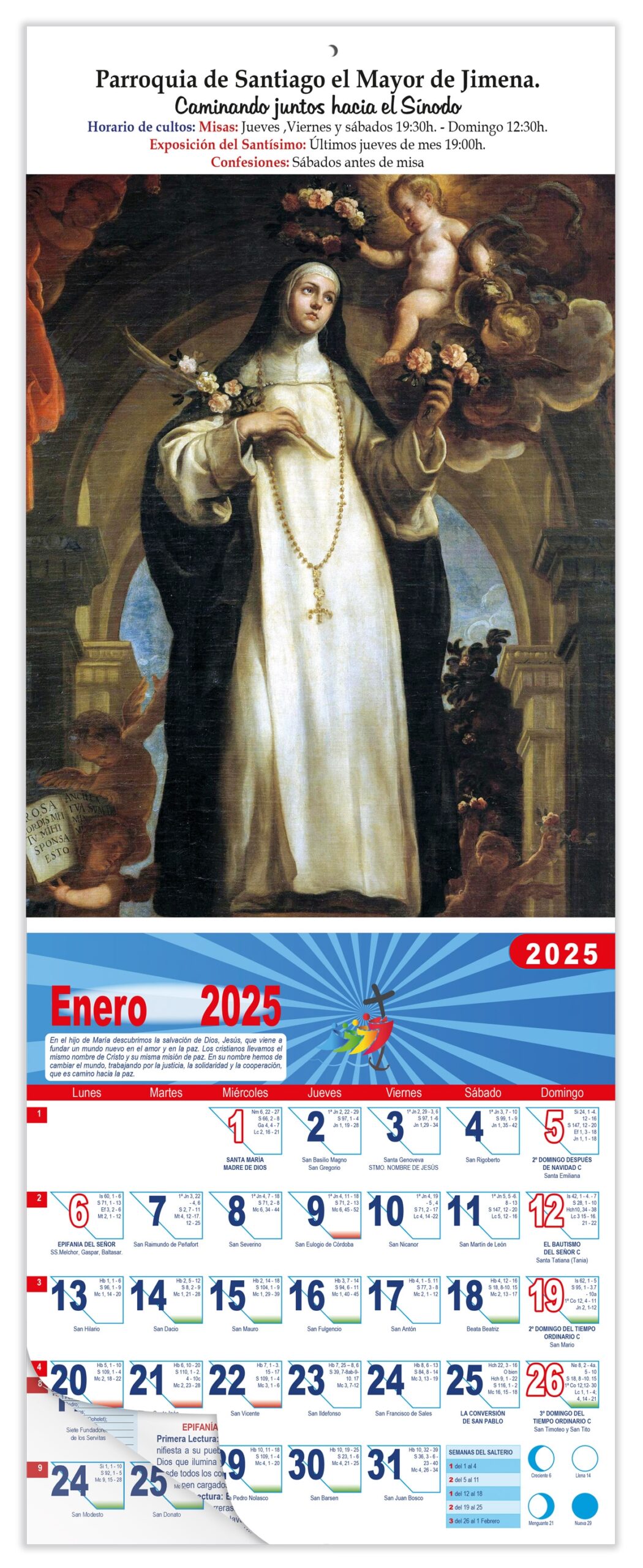 Calendario vertical de pared "Santa Rosa de Lima" (Claudio Coello)