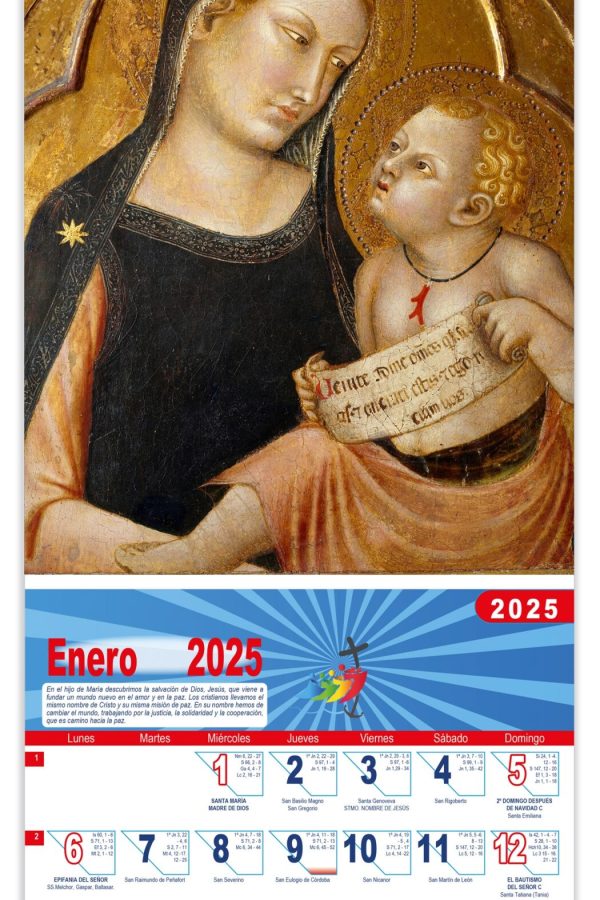 Calendario vertical de pared "Madonna con el Niño" (Traini)