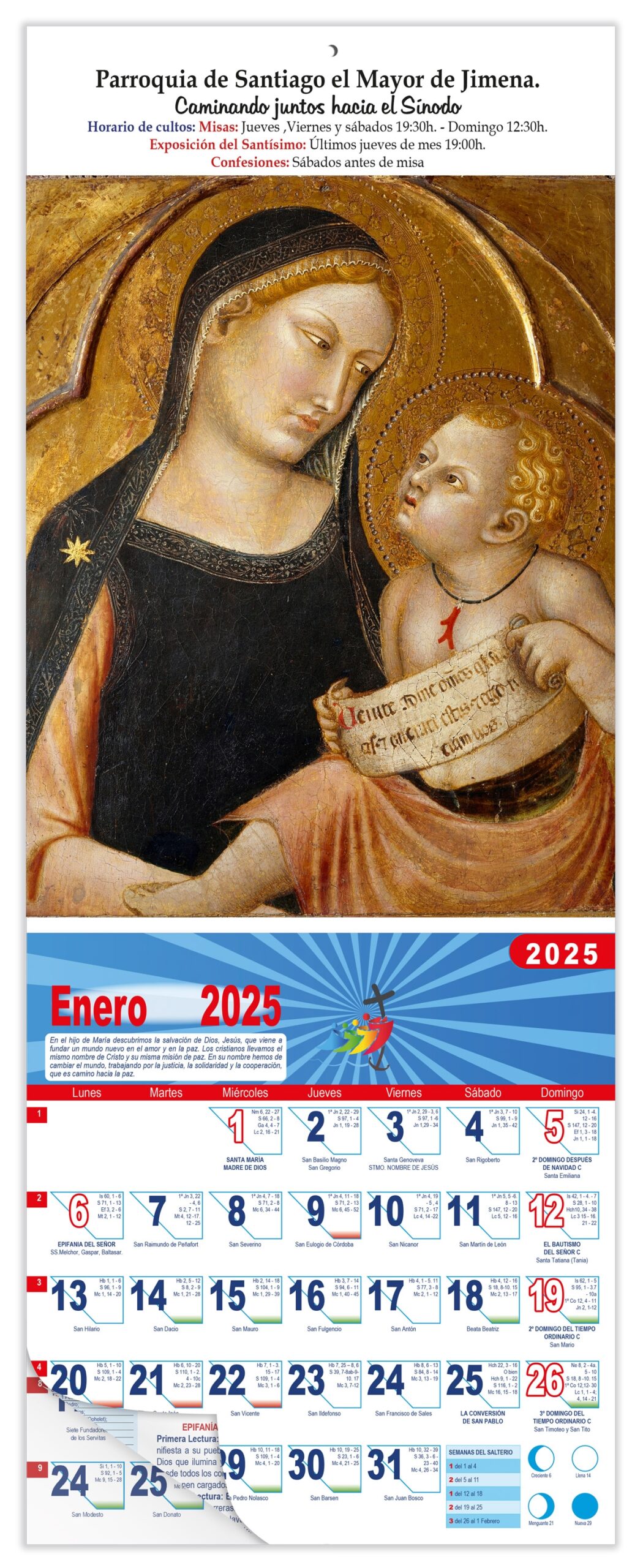 Calendario vertical de pared "Madonna con el Niño" (Traini)