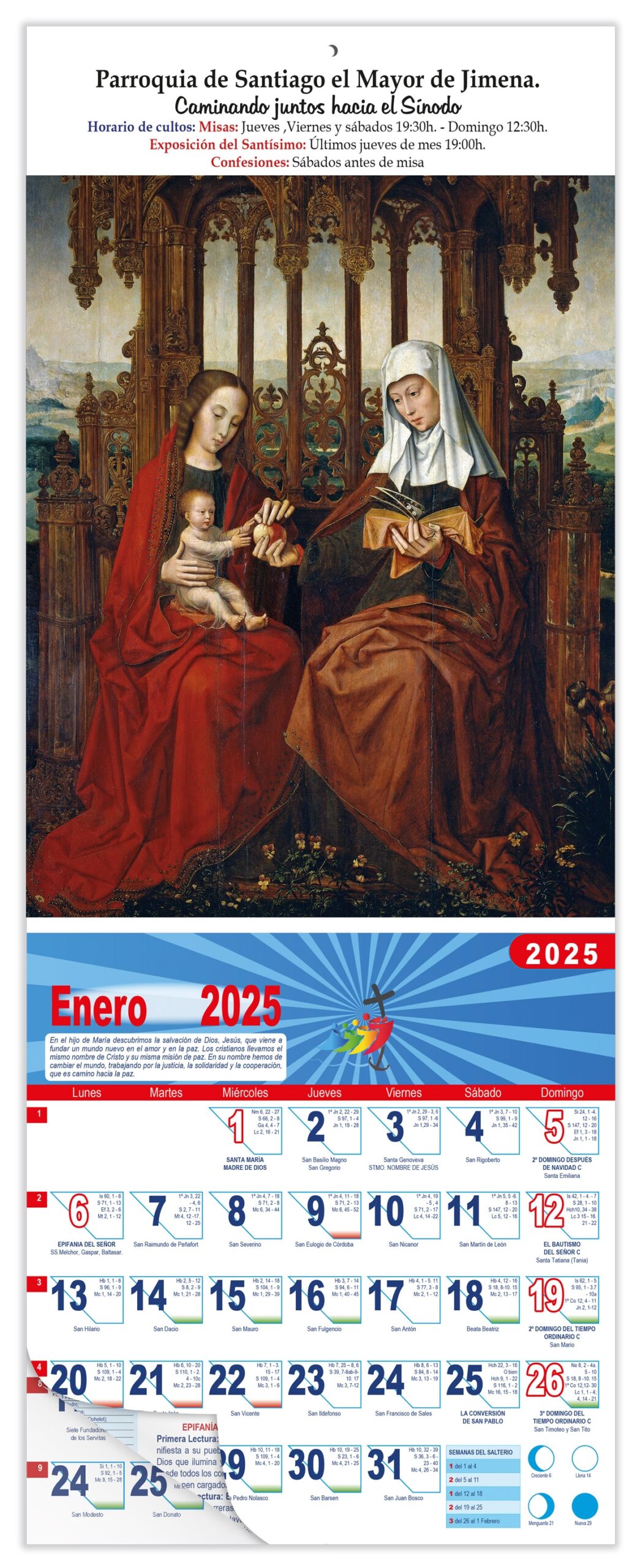 Calendario vertical de pared "Sta. Ana, el Niño Jesús y la Virgen" (Ambrosius Benson)