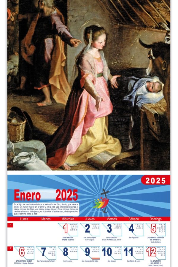 Calendario vertical de pared "El Nacimiento" (Federico Barocci)