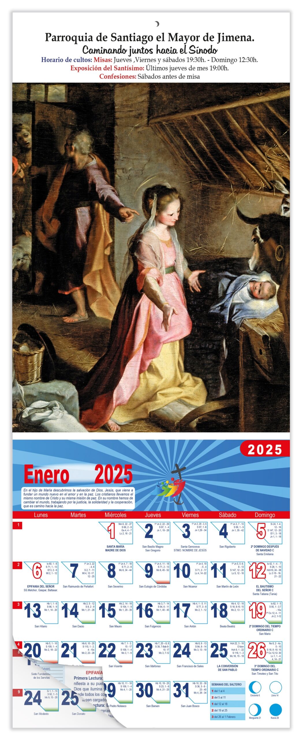 Calendario vertical de pared "El Nacimiento" (Federico Barocci)