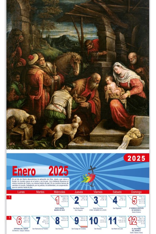 Calendario vertical de pared "Adoración de los Reyes" (Francesco Bassano)