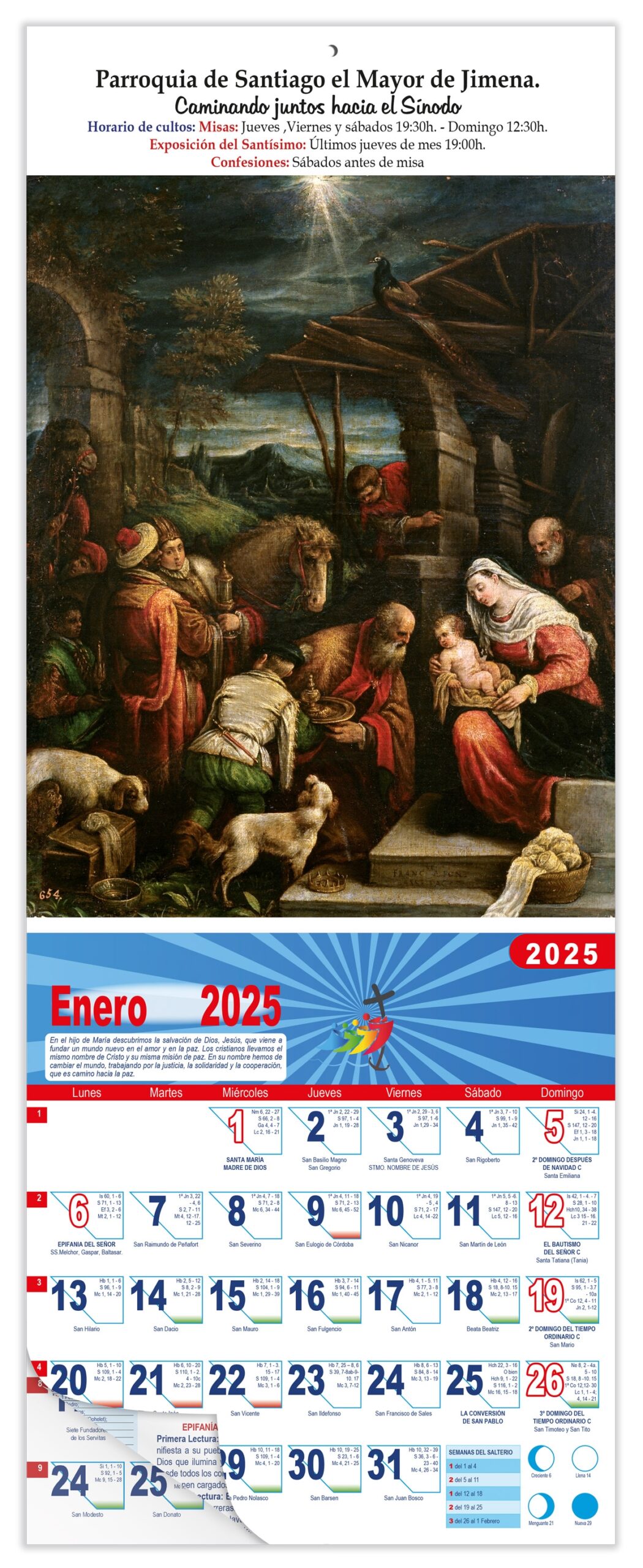 Calendario vertical de pared "Adoración de los Reyes" (Francesco Bassano)