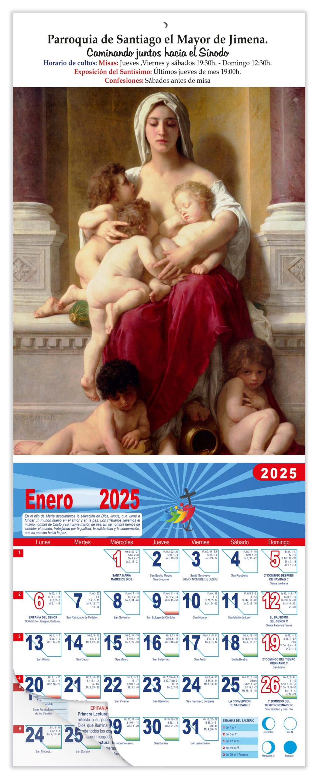 Calendario vertical de pared "Madonna" (Bouguereau)