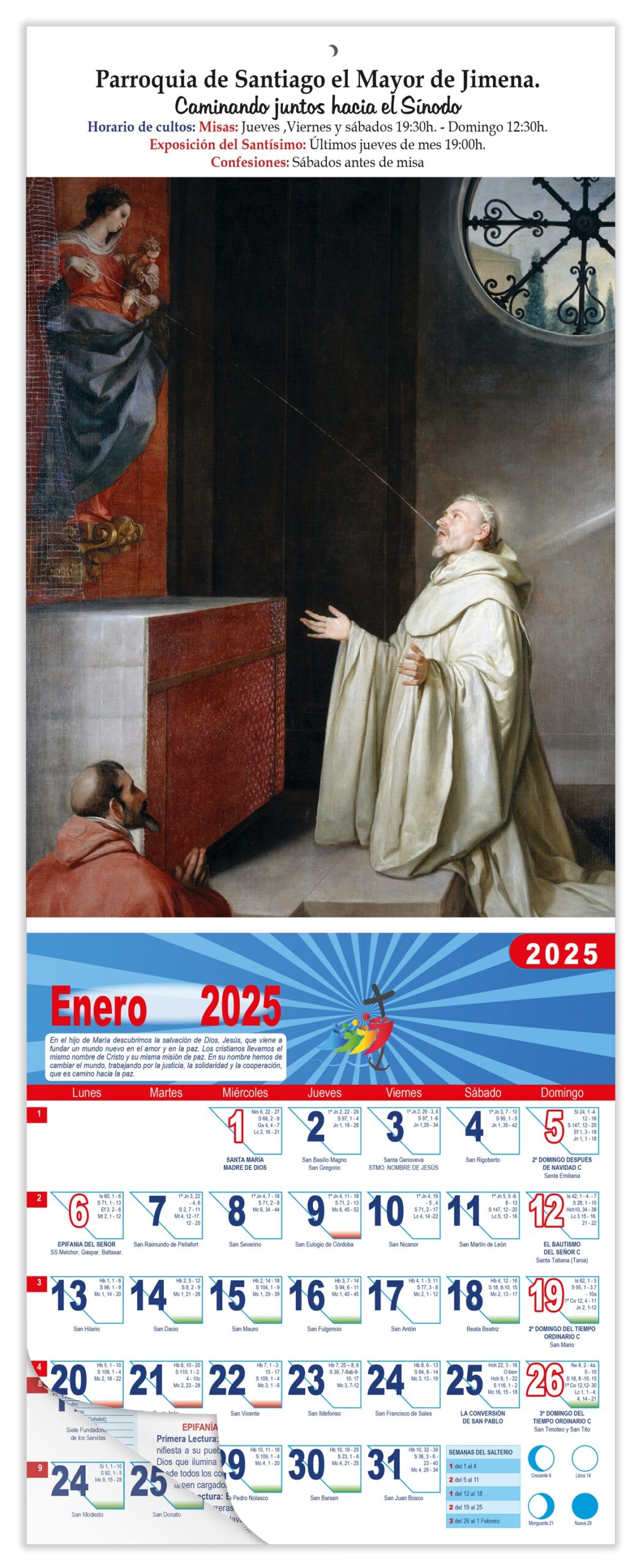 Calendario vertical de pared "San Bernardo y la Virgen" (Alonso Cano)