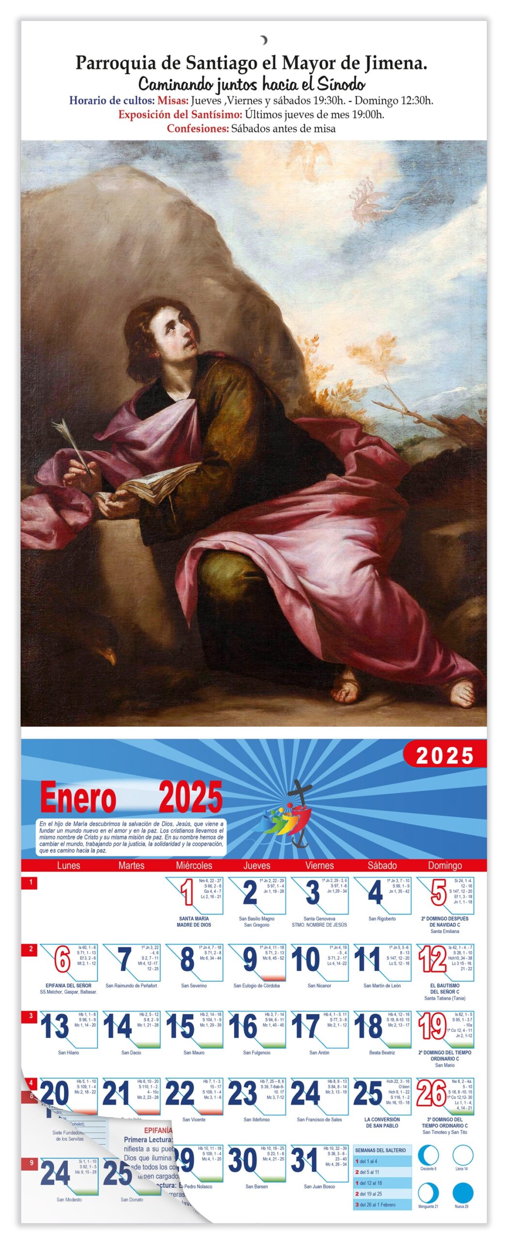 Calendario vertical de pared "San Juan Evangelista en Patmos" (Alonso Cano)