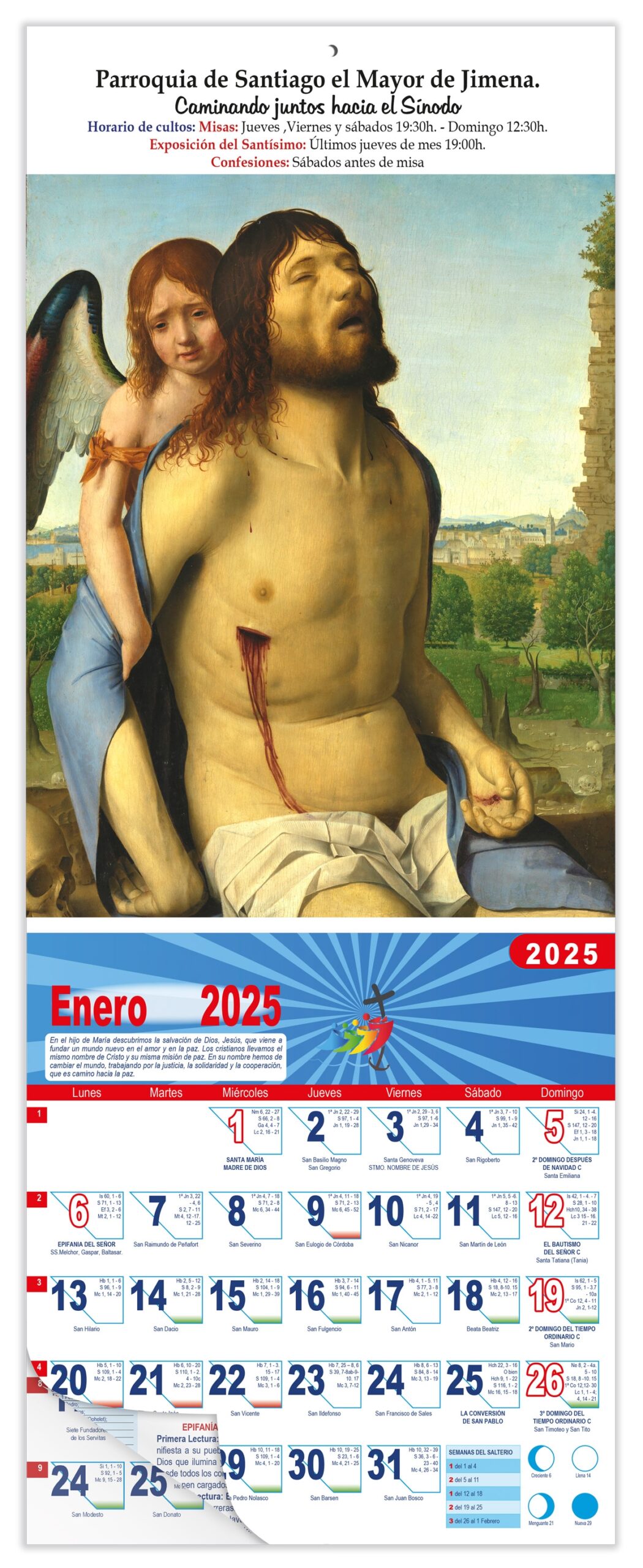 Calendario vertical de pared "Cristo sostenido por un ángel" (Antonello da Messina)