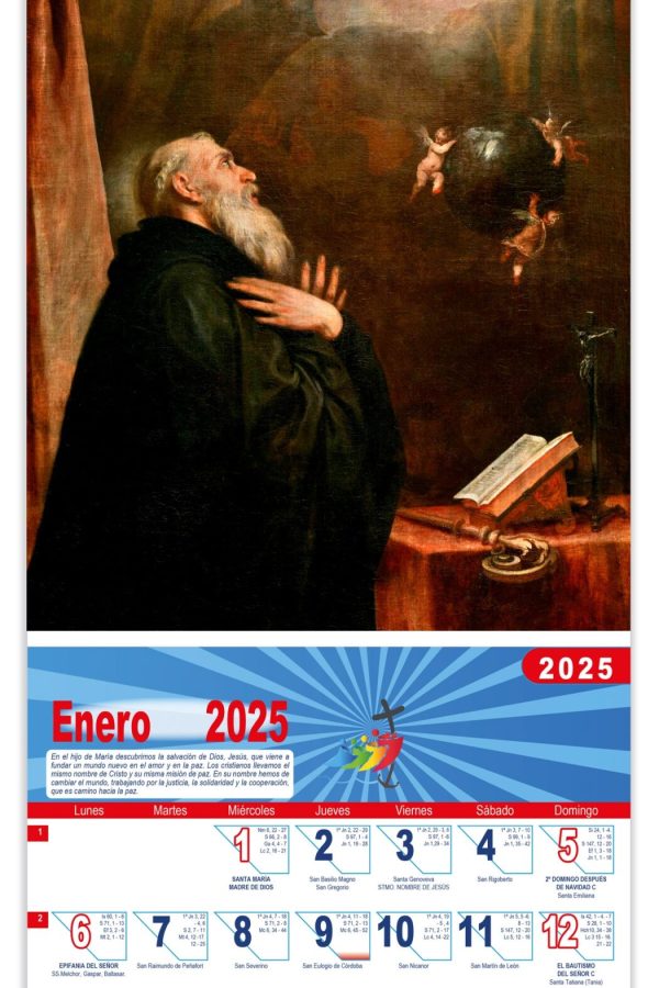 Calendario vertical de pared "Visión de San Benito y tres ángeles" (Alonso Cano)