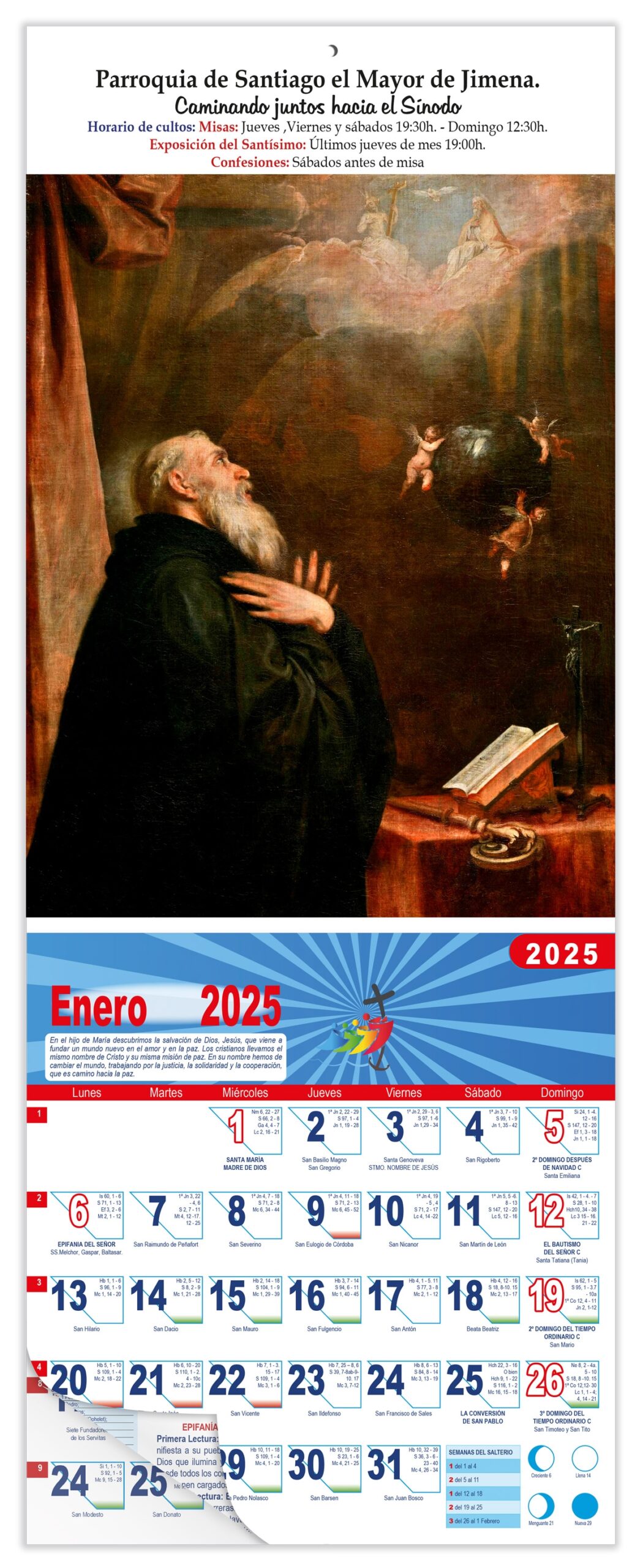 Calendario vertical de pared "Visión de San Benito y tres ángeles" (Alonso Cano)