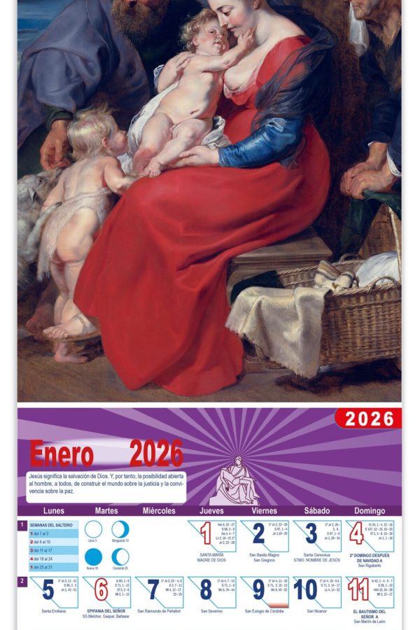 Calendario vertical de pared "La Sagrada Familia" (Rubens)