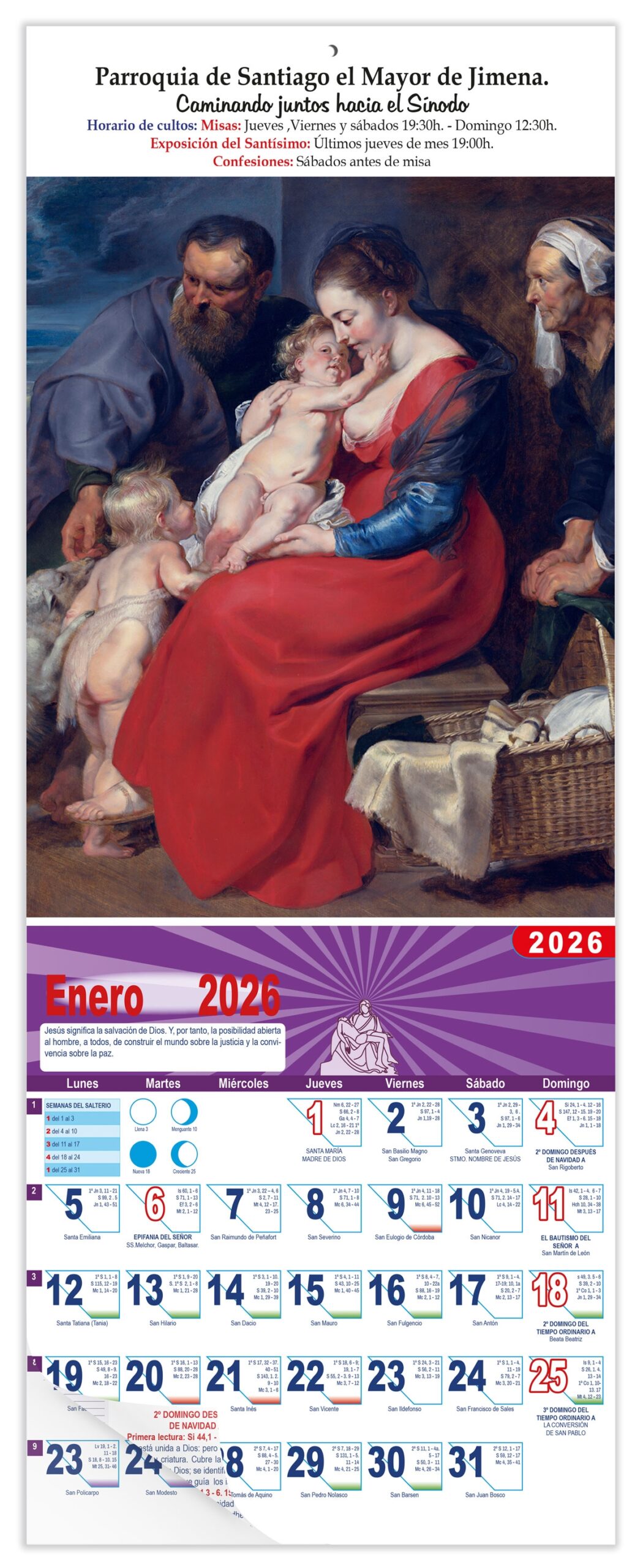 Calendario vertical de pared "La Sagrada Familia" (Rubens)