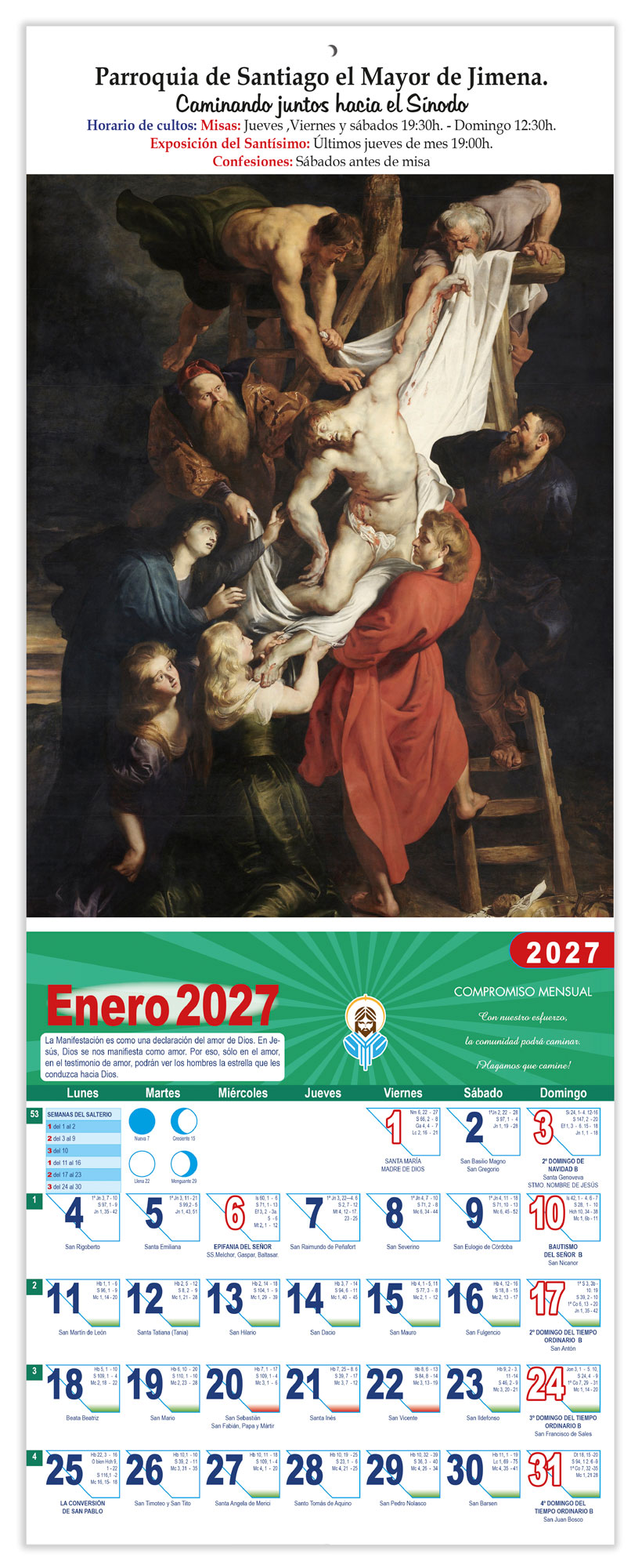 Calendario vertical de pared "Descenso de la Cruz" (Rubens) DM22170