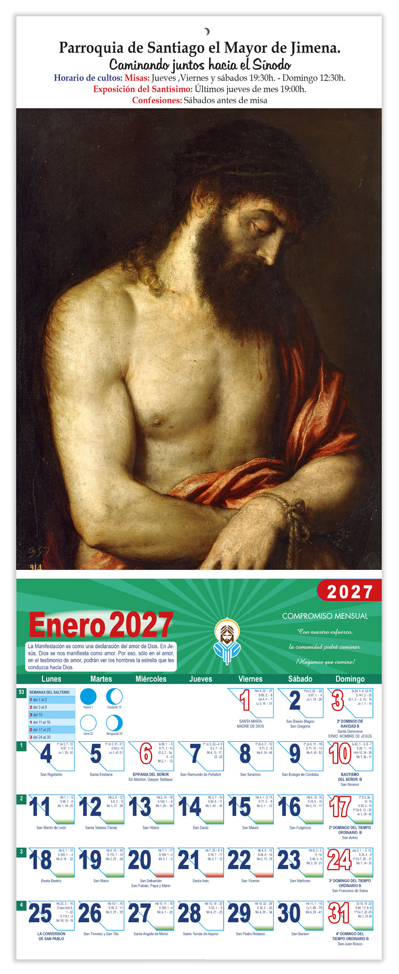 Calendario vertical de pared "Ecce Homo" (Tiziano) DM22179