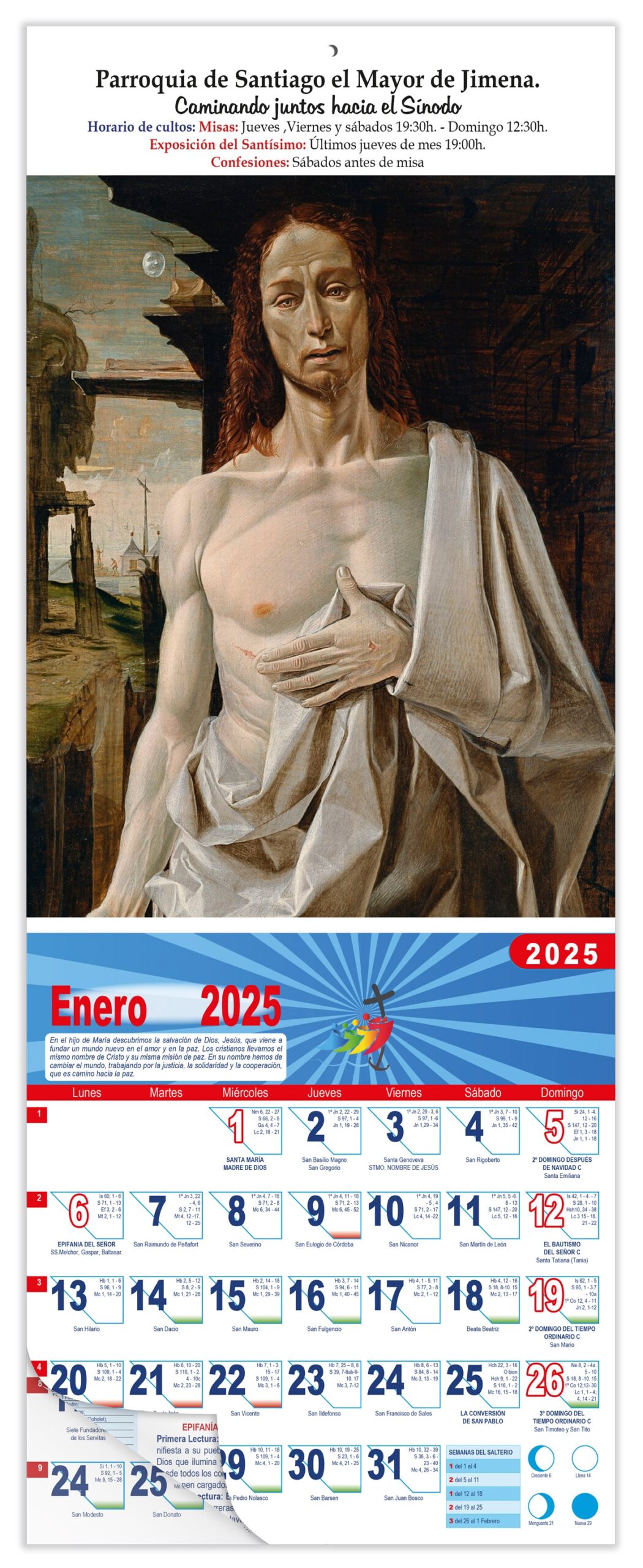 Calendario vertical de pared "Cristo Resucitado" (Bramantino)