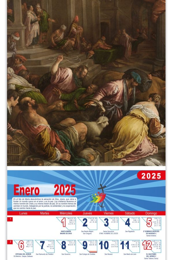 Calendario vertical de pared "Expulsión de los mercaderes" (Francesco Bassano)