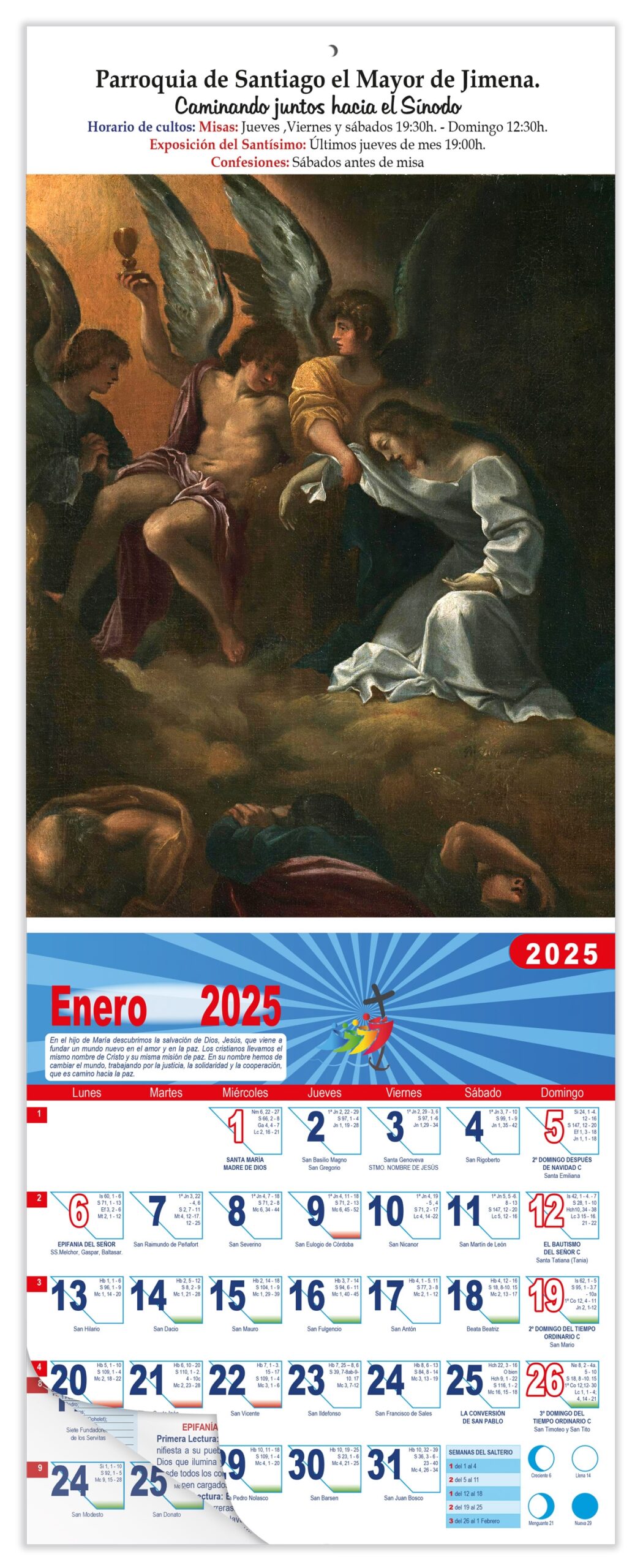 Calendario vertical de pared "La Oración del Huerto" (Ludovico Carraccio)