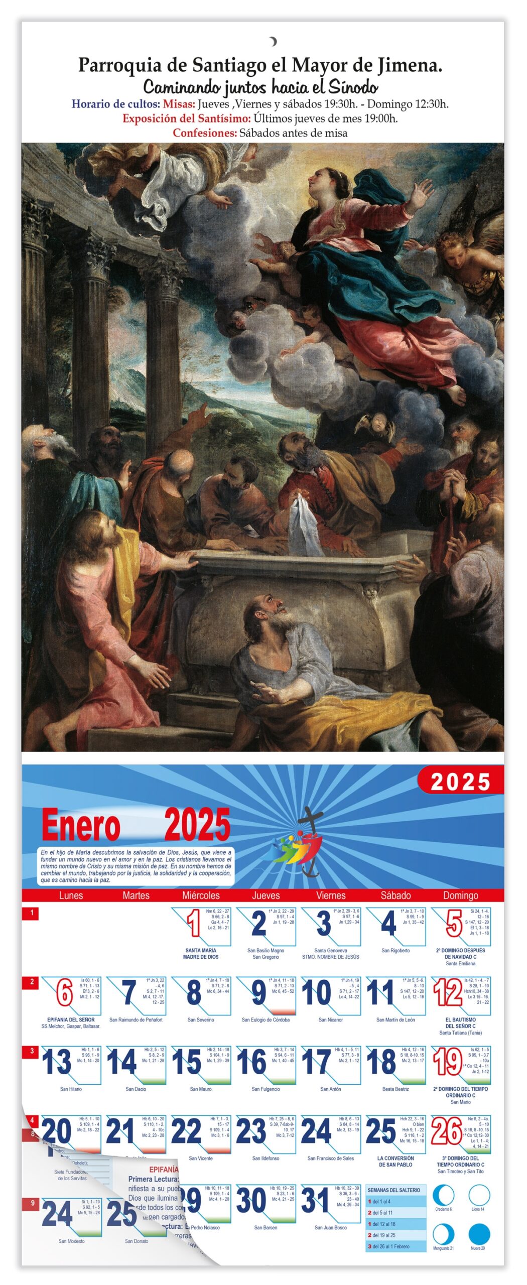 Calendario vertical de pared "La Asunción de la Virgen" (Ludovico Carracci)