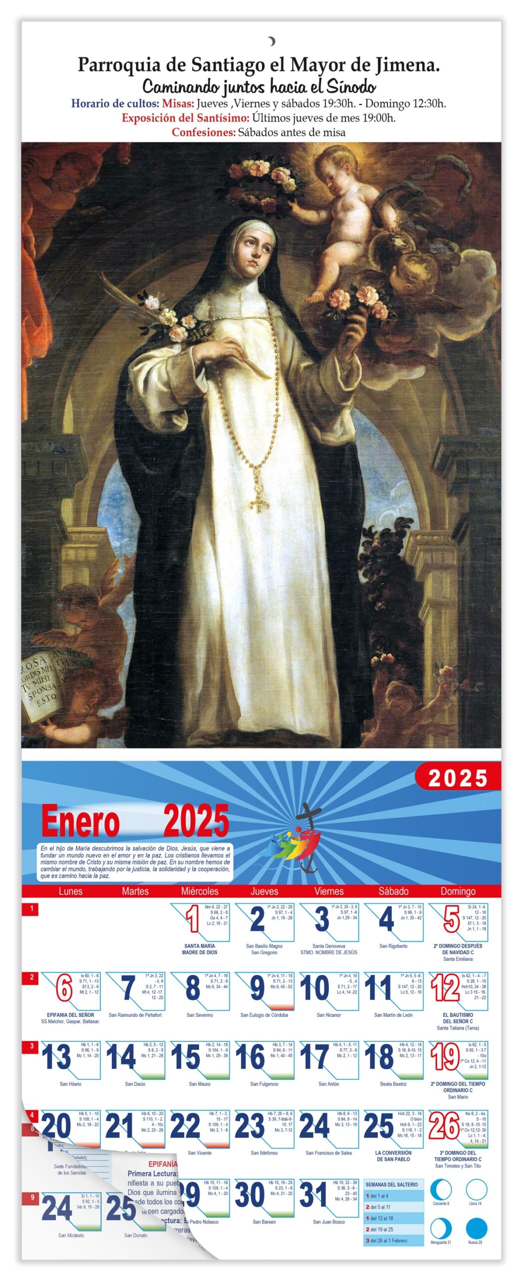 Calendario vertical de pared "Santa Rosa de Lima" (Claudio Coello)