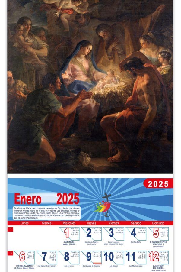 Calendario vertical de pared "Adoración de los pastores" (Corrado Giaquinto)