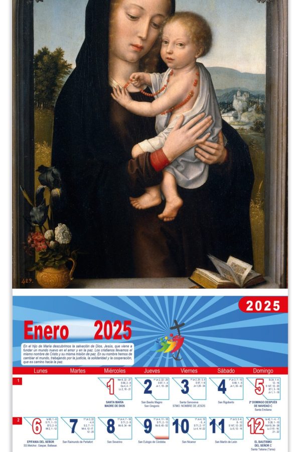 Calendario vertical de pared "Virgen con el Niño" (David Gerard)