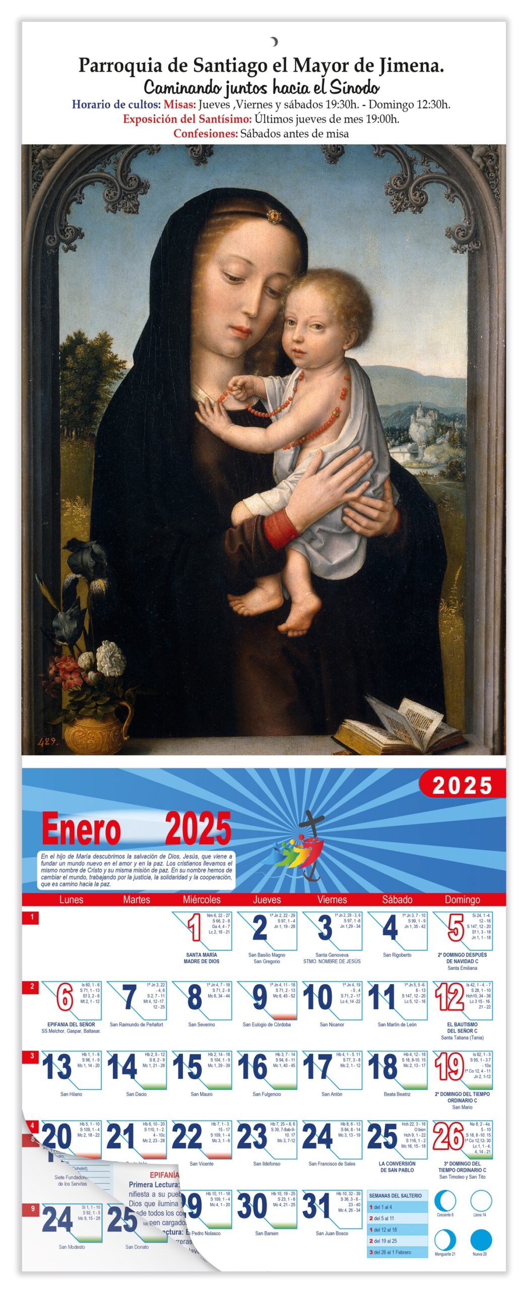 Calendario vertical de pared "Virgen con el Niño" (David Gerard)