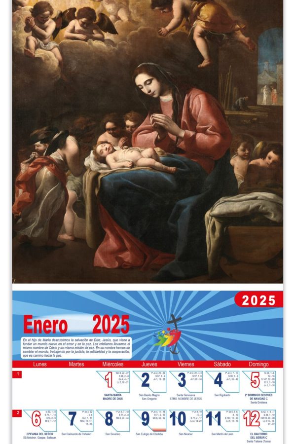 Calendario vertical de pared "Virgen con el Niño" (Eugenio Cajés)