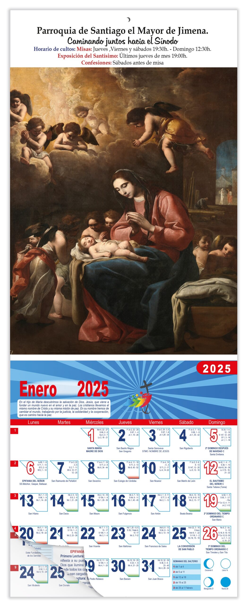 Calendario vertical de pared "Virgen con el Niño" (Eugenio Cajés)