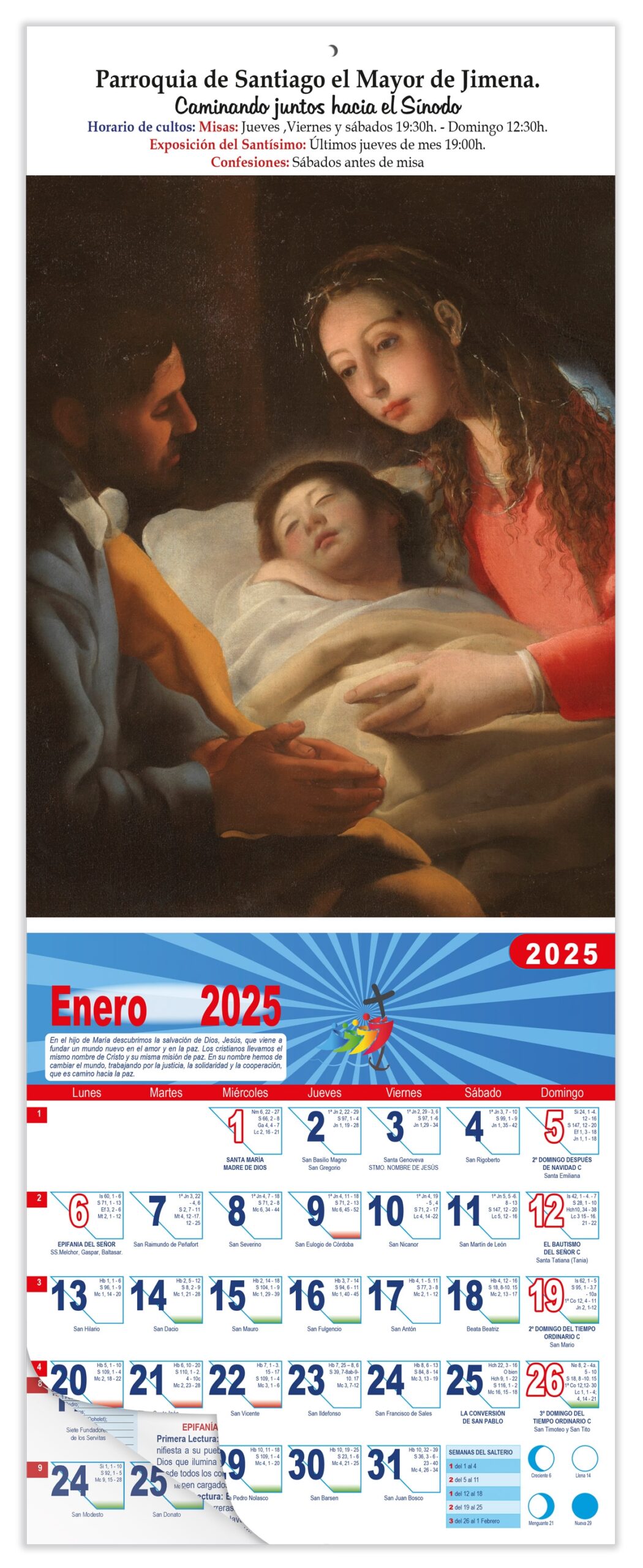 Calendario vertical de pared "La Natividad" (Eugenio Cajés)