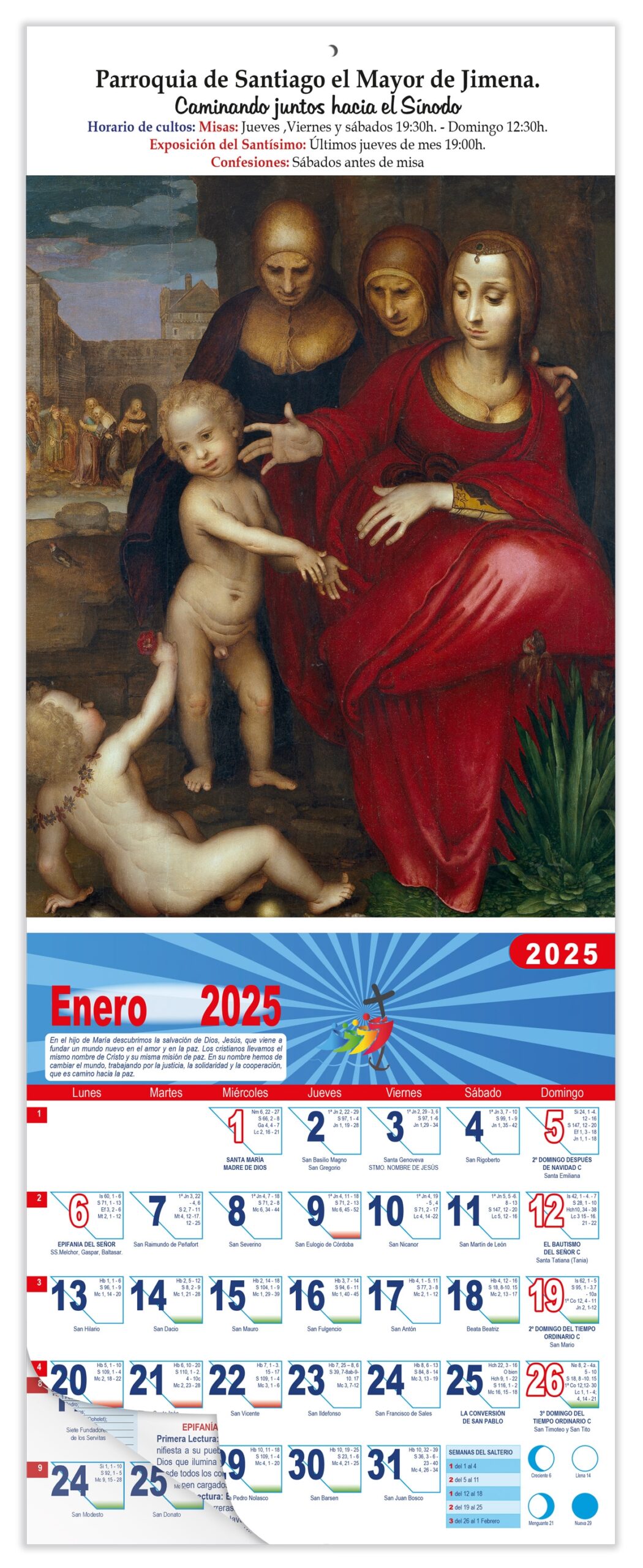 Calendario vertical de pared "Virgen con el Niño" (Fernando Yañez)