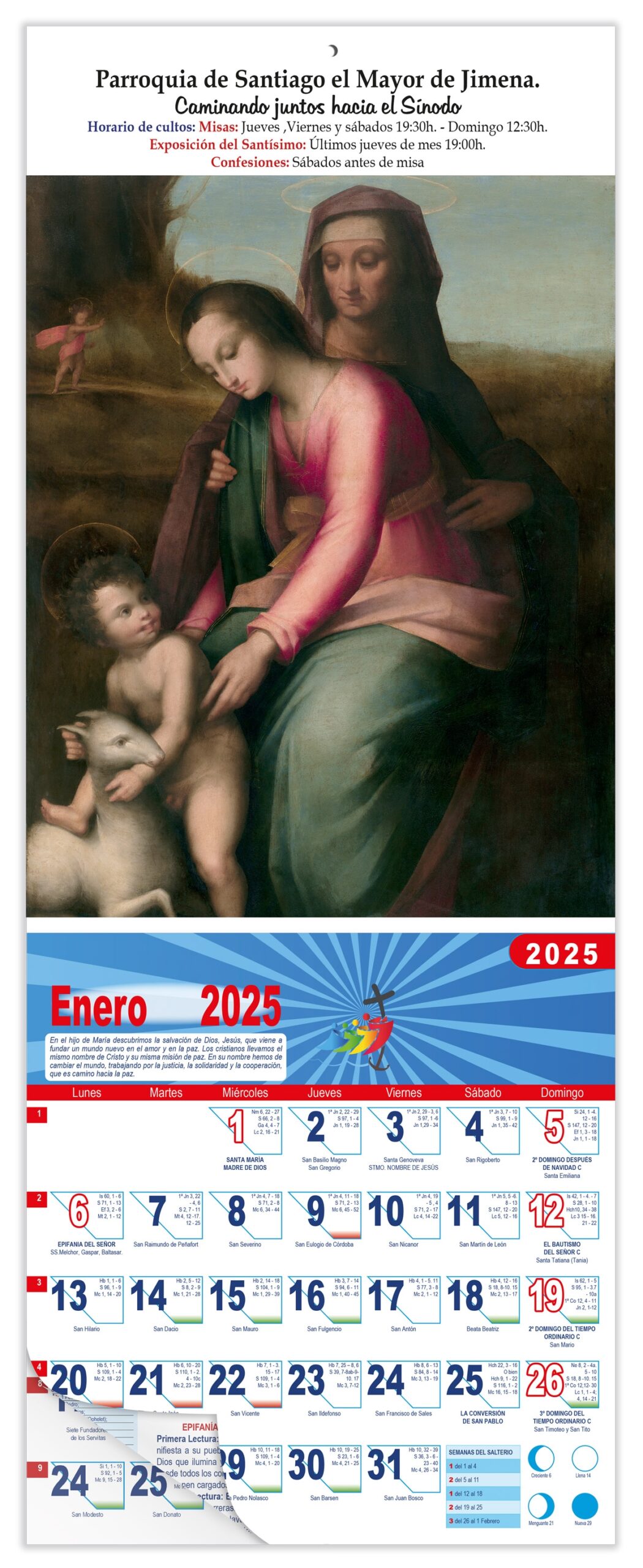 Calendario vertical de pared "La Virgen con Niño y Santa Ana" (Da Vinci)