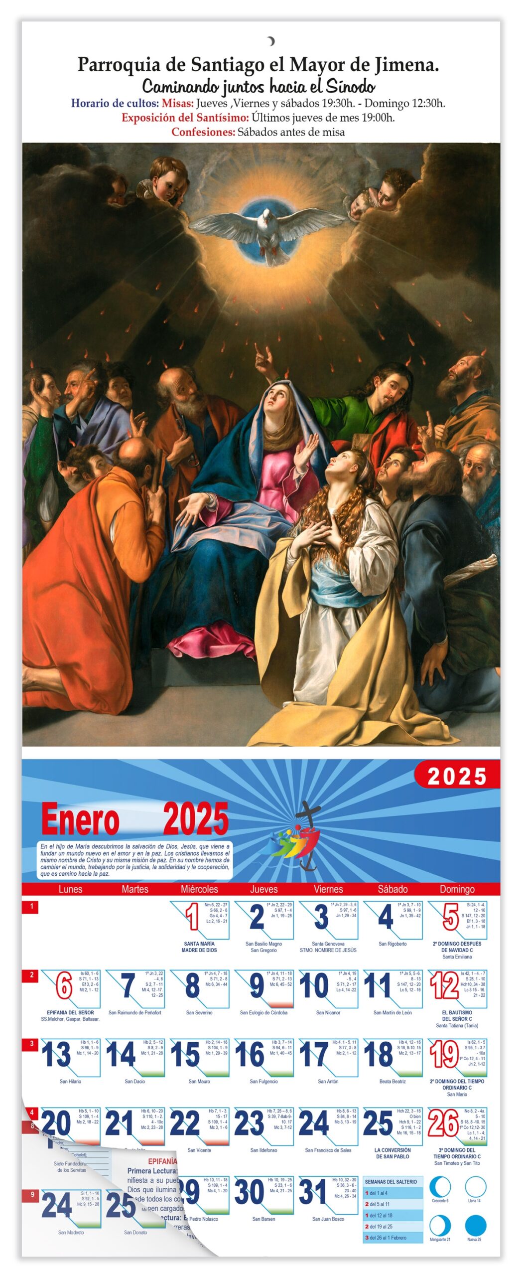 Calendario vertical de pared "Pentecostés" (Maíno)