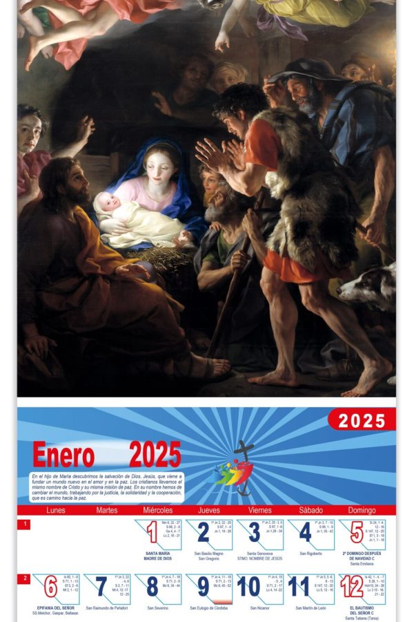 Calendario vertical de pared "Adoración de los pastores" (Antón Rafael Mengs)
